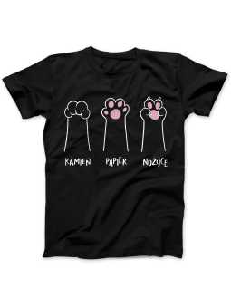 Koszulka Koszulka Damska Kot Kamień Papier Nożyce Czarna - Śmieszne T-Shirty z Nadrukami ?