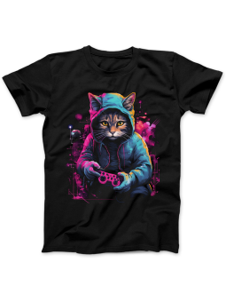 Koszulka Koszulka Damska Kot Gamer Czarna - Śmieszne T-Shirty z Nadrukami ?