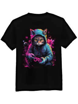 Koszulka Koszulka Męska Kot Gamer Czarna - Śmieszne T-Shirty z Nadrukami ?