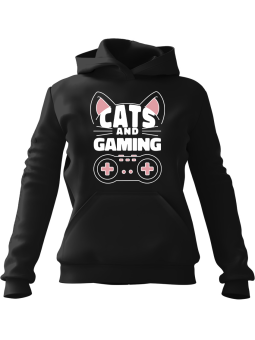 Bluza Damska z kapturem Cats and Gaming Czarna - Modna Odzież z Nadrukami ?