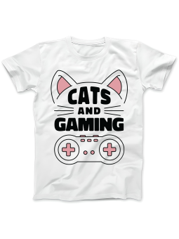 Koszulka Koszulka Damska Cats and Gaming Biała - Śmieszne T-Shirty z Nadrukami ?