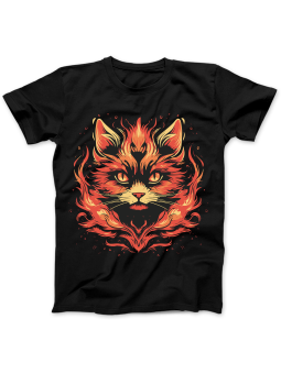 Koszulka Koszulka Damska Kot w Płomieniach Czarna - Śmieszne T-Shirty z Nadrukami ?