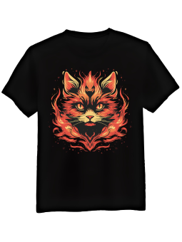 Koszulka Koszulka Męska Kot w Płomieniach Czarna - Śmieszne T-Shirty z Nadrukami ?