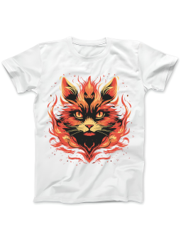 Koszulka Koszulka Damska Kot w Płomieniach Biała - Śmieszne T-Shirty z Nadrukami ?