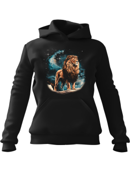 Bluza Męska z kapturem Lew Nocą Czarna - Śmieszne gadżety z Nadrukami ?