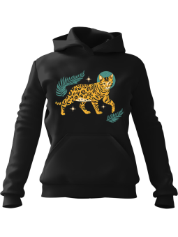 Bluza Damska z kapturem Kot Bengalski Czarna - Modna Odzież z Nadrukami ?
