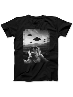 Koszulka Koszulka Damska Małpa z UFO Czarna - Śmieszne T-Shirty z Nadrukami ?