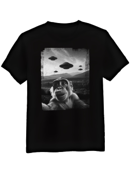 Koszulka Koszulka Męska Małpa z UFO Czarna - Śmieszne T-Shirty z Nadrukami ?