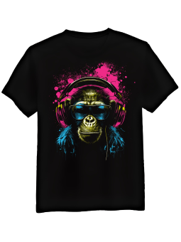 Koszulka Koszulka Męska Szympans z Słuchawkami Czarna - Śmieszne T-Shirty z Nadrukami ?