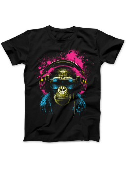 Koszulka Koszulka Damska Szympans z Słuchawkami Czarna - Śmieszne T-Shirty z Nadrukami ?