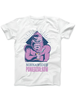 Koszulka Koszulka Damska Goryl Nienawidzę Poniedziałków Biała - Śmieszne T-Shirty z Nadrukami ?