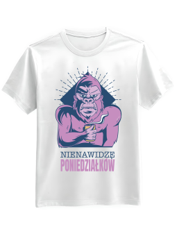 Koszulka Koszulka Męska Goryl Nienawidzę Poniedziałków Biała - Śmieszne T-Shirty z Nadrukami ?