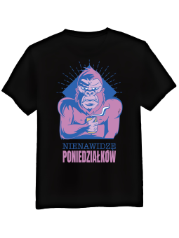 Koszulka Koszulka Męska Goryl Nienawidzę Poniedziałków Czarna - Śmieszne T-Shirty z Nadrukami ?