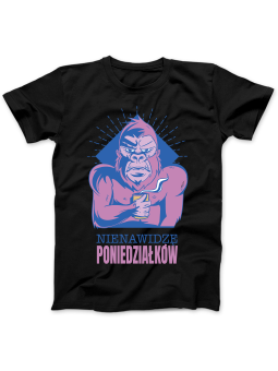 Koszulka Koszulka Damska Goryl Nienawidzę Poniedziałków Czarna - Śmieszne T-Shirty z Nadrukami ?