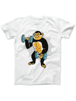 Koszulka Koszulka Damska Trenująca Małpa Biała - Śmieszne T-Shirty z Nadrukami ?