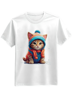 Koszulka Koszulka Męska Kot w Ubraniach Biała - Śmieszne T-Shirty z Nadrukami ?