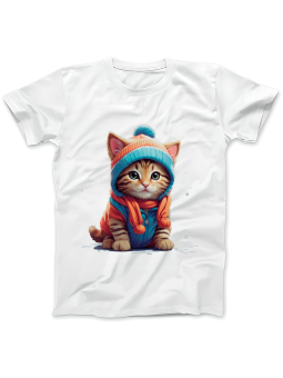 Koszulka Koszulka Damska Kot w Ubraniach Biała - Śmieszne T-Shirty z Nadrukami ?