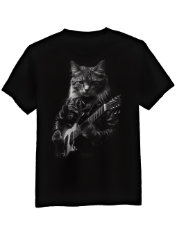 Koszulka Koszulka Męska Kot z Gitarą Elektryczną Czarna - Śmieszne T-Shirty z Nadrukami ?