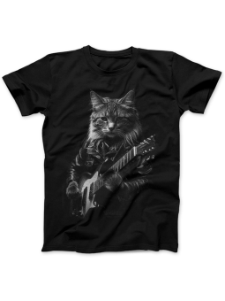 Koszulka Koszulka Damska Kot z Gitarą Elektryczną Czarna - Śmieszne T-Shirty z Nadrukami ?