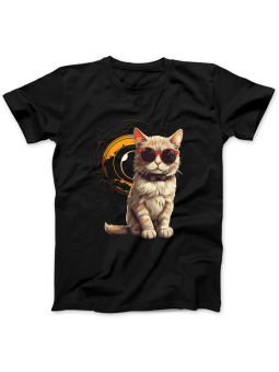 Koszulka Koszulka Damska Kot Zaćmienie Słońca Czarna - Śmieszne T-Shirty z Nadrukami ?