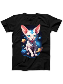 Koszulka Koszulka Damska Kot Sphynx w Kosmosie Czarna - Śmieszne T-Shirty z Nadrukami ?