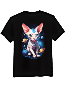 Koszulka Koszulka Męska Kot Sphynx w Kosmosie Czarna - Śmieszne T-Shirty z Nadrukami ?