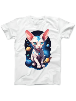 Koszulka Koszulka Damska Kot Sphynx w Kosmosie Biała - Śmieszne T-Shirty z Nadrukami ?