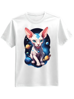 Koszulka Koszulka Męska Kot Sphynx w Kosmosie Biała - Śmieszne T-Shirty z Nadrukami ?