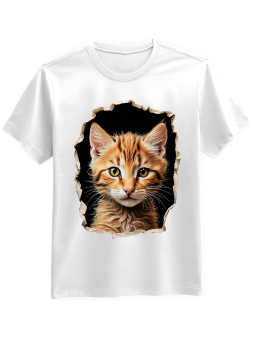 Koszulka Koszulka Męska Rudy Kot w Dziurze Biała - Śmieszne T-Shirty z Nadrukami ?