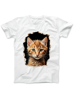 Koszulka Koszulka Damska Rudy Kot w Dziurze Biała - Śmieszne T-Shirty z Nadrukami ?