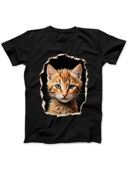 Koszulka Koszulka Damska Rudy Kot w Dziurze Czarna - Śmieszne T-Shirty z Nadrukami ?