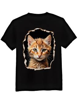 Koszulka Koszulka Męska Rudy Kot w Dziurze Czarna - Śmieszne T-Shirty z Nadrukami ?