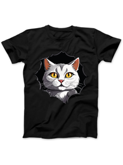 Koszulka Koszulka Damska Biały Kot w Dziurze Czarna - Śmieszne T-Shirty z Nadrukami ?