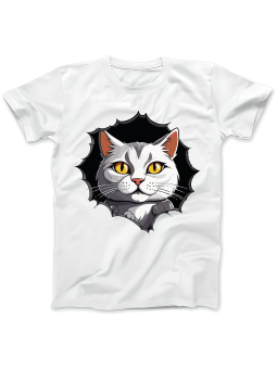 Koszulka Koszulka Damska Biały Kot w Dziurze Biała - Śmieszne T-Shirty z Nadrukami ?