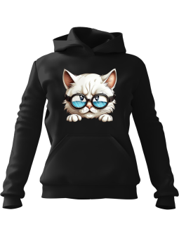 Bluza Męska z kapturem Kot w Goglach Czarna - Śmieszne gadżety z Nadrukami ?