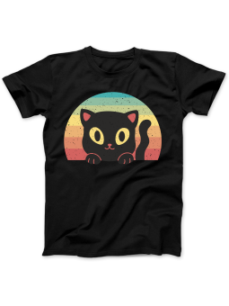 Koszulka Koszulka Damska Słodki Kot Na Tęczy Czarna - Śmieszne T-Shirty z Nadrukami ?