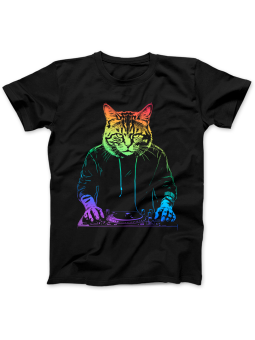 Koszulka Koszulka Damska Kot DJ Czarna - Śmieszne T-Shirty z Nadrukami ?