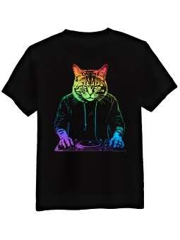 Koszulka Koszulka Męska Kot DJ Czarna - Śmieszne T-Shirty z Nadrukami ?