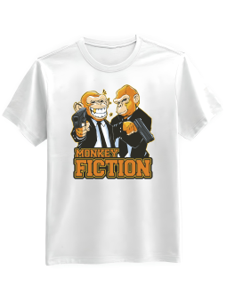 Koszulka Koszulka Męska Monkey Fiction Biała - Śmieszne T-Shirty z Nadrukami ?