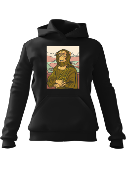 Bluza Damska z kapturem Mona Lisa Szympans Czarna - Modna Odzież z Nadrukami ?