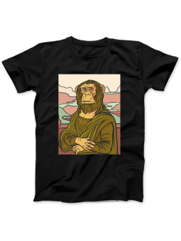 Koszulka Koszulka Damska Mona Lisa Szympans Czarna - Śmieszne T-Shirty z Nadrukami ?