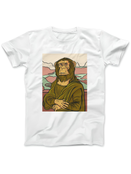 Koszulka Koszulka Damska Mona Lisa Szympans Biała - Śmieszne T-Shirty z Nadrukami ?