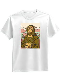 Koszulka Koszulka Męska Mona Lisa Szympans Biała - Śmieszne T-Shirty z Nadrukami ?