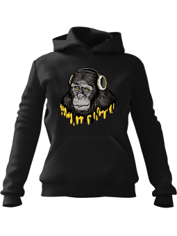 Bluza Damska z kapturem Zamyślony Szympans Czarna - Modna Odzież z Nadrukami ?