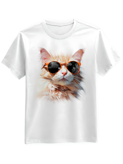 Koszulka Koszulka Męska Kot w Okularach Biała - Śmieszne T-Shirty z Nadrukami ?