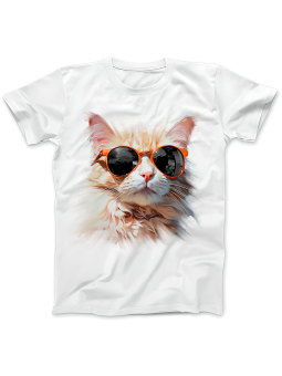 Koszulka Koszulka Damska Kot w Okularach Biała - Śmieszne T-Shirty z Nadrukami ?