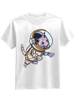 Koszulka Koszulka Męska Kot Sphynx Astronauta Biała - Śmieszne T-Shirty z Nadrukami ?