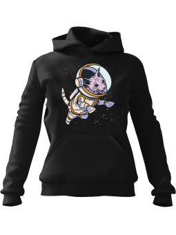 Bluza Damska z kapturem Kot Sphynx Astronauta Czarna - Modna Odzież z Nadrukami ?