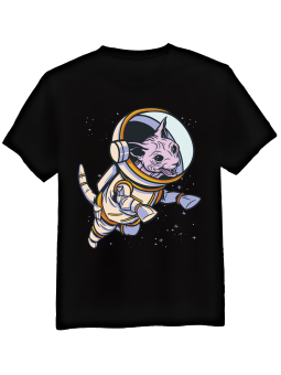 Koszulka Koszulka Męska Kot Sphynx Astronauta Czarna - Śmieszne T-Shirty z Nadrukami ?
