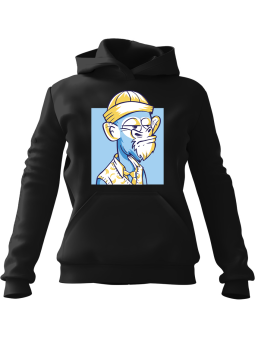 Bluza Damska z kapturem Małpa w Czapce Czarna - Modna Odzież z Nadrukami ?